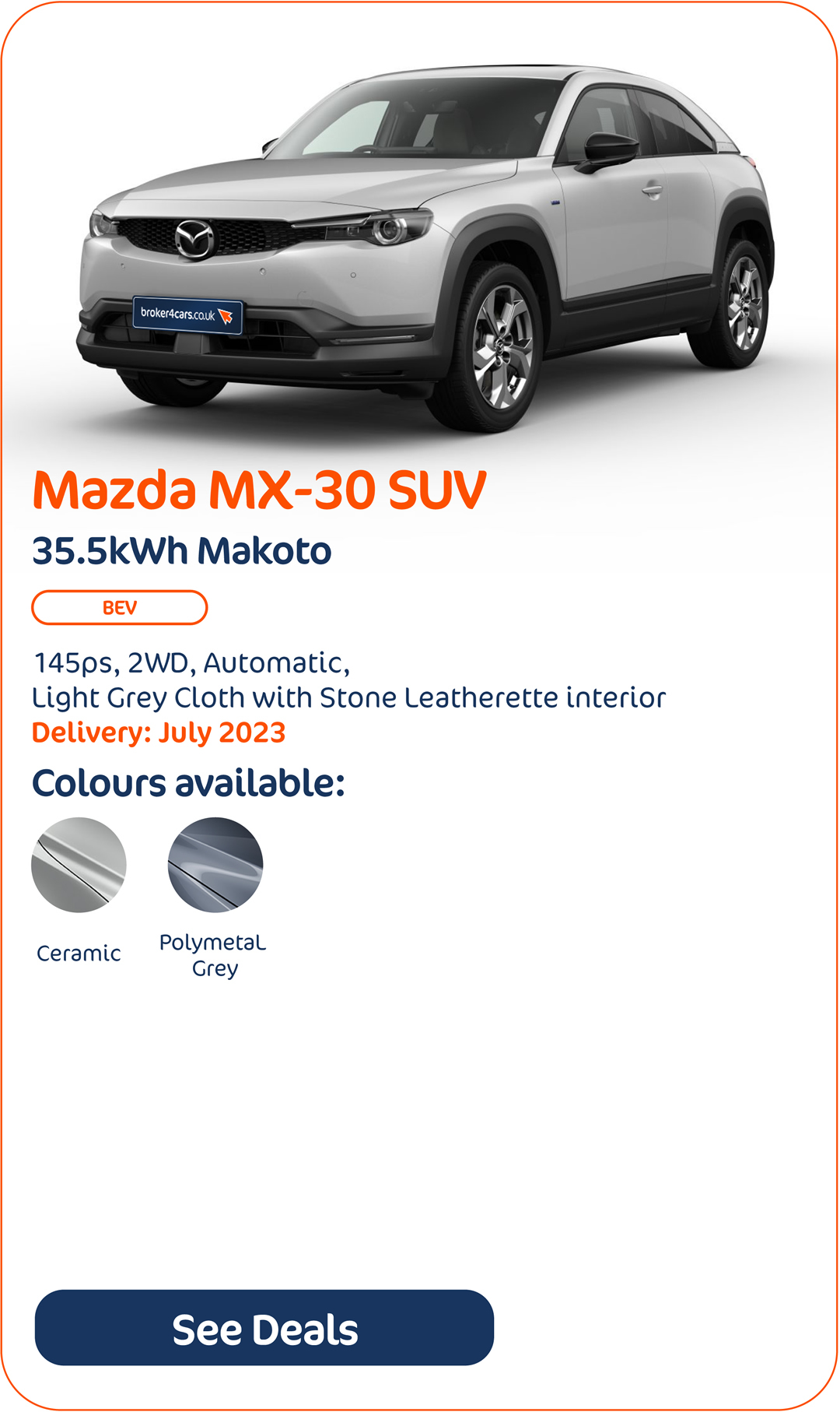 Mazda MX-30 SUV 35.5kWh Makoto - Click to Enquire